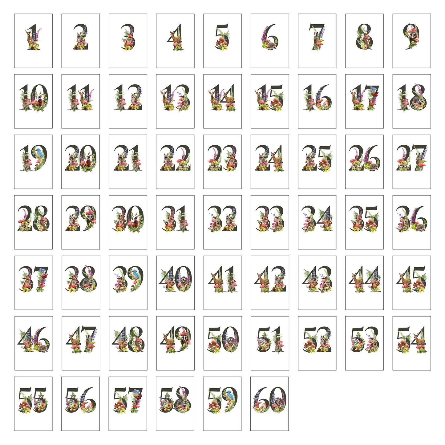 Woodland Table Number Cards