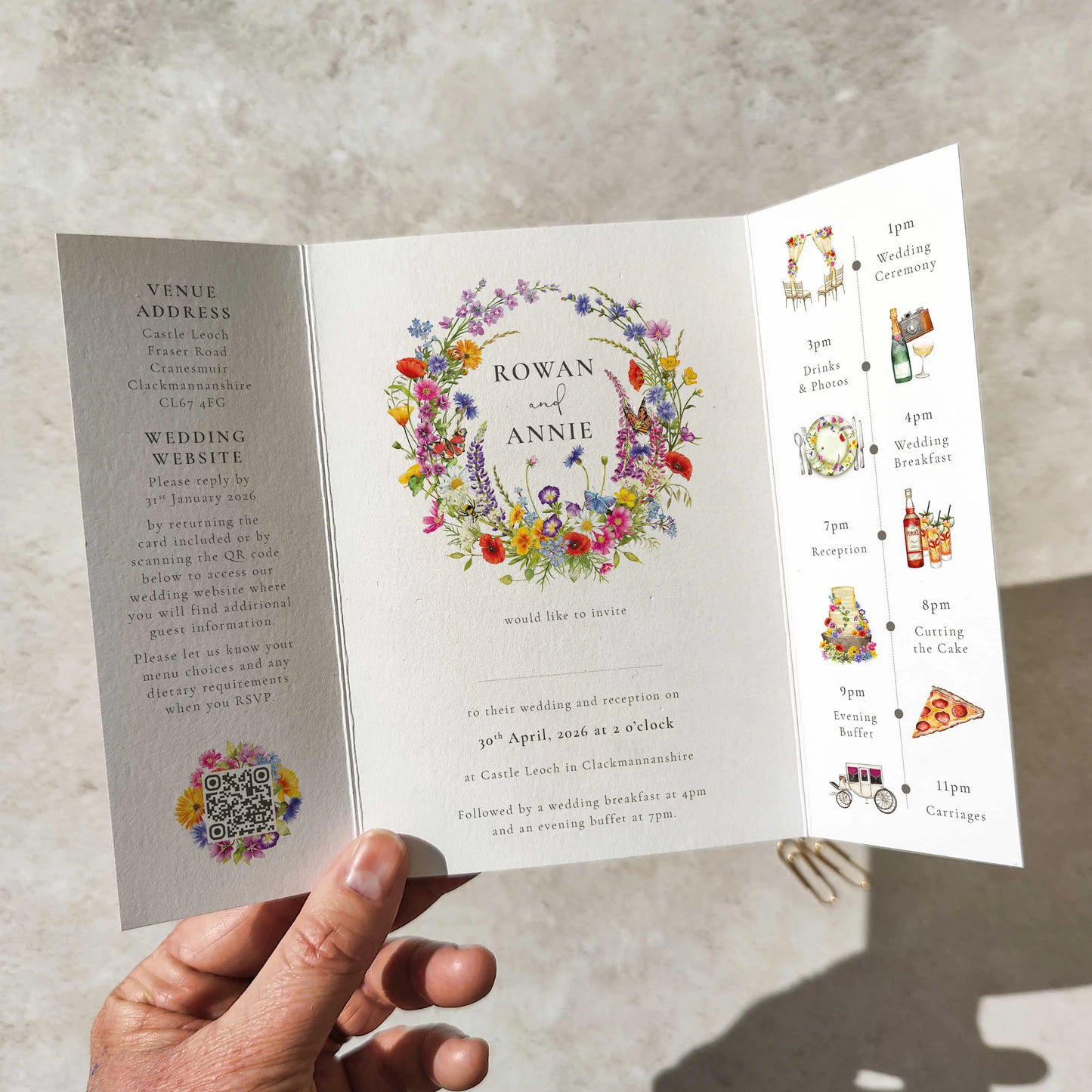 Wildflower Wedding Date Invitation Gate Fold 5x7 Card