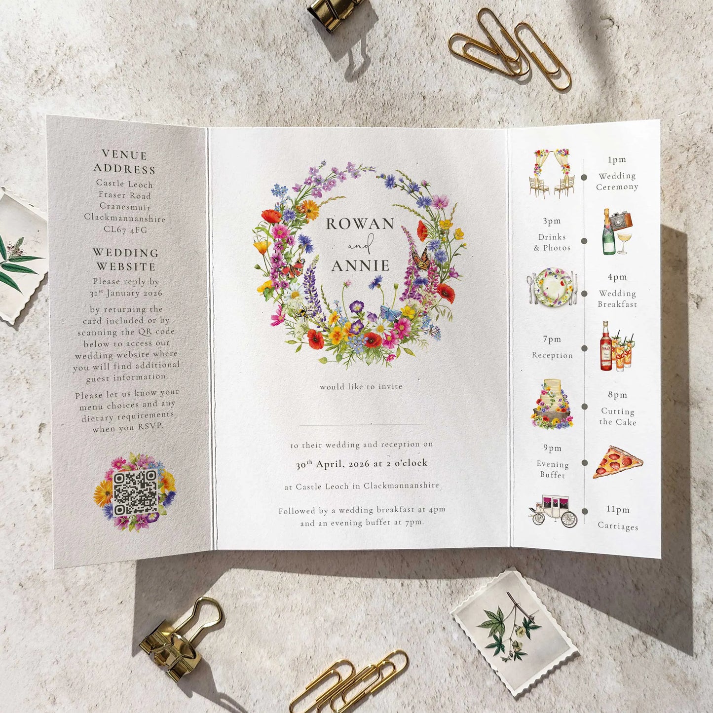 Wildflower Wedding Date Invitation Gate Fold 5x7 Card
