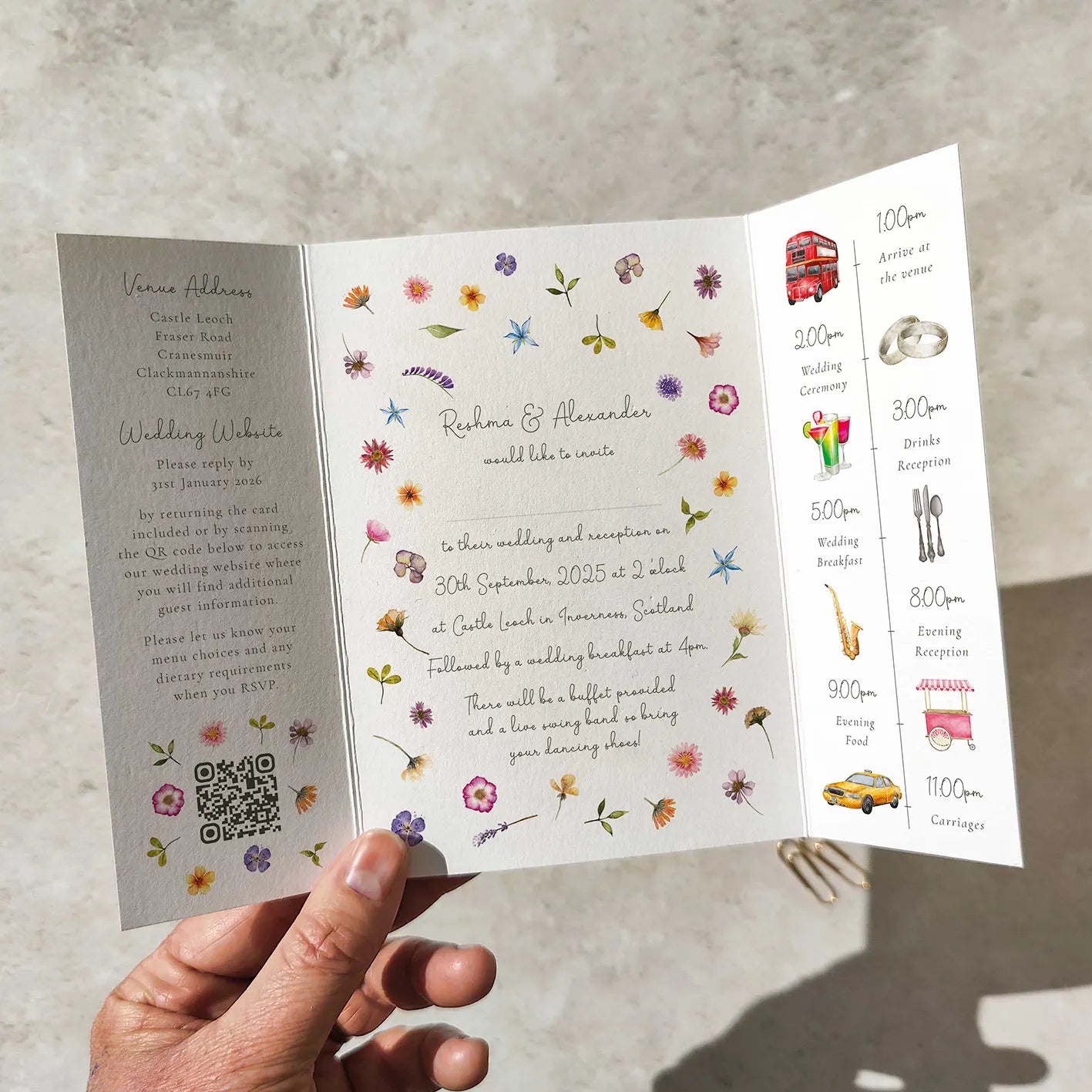 Pressed Wildflowers Wedding Invitation Gate Fold 5x7 Card