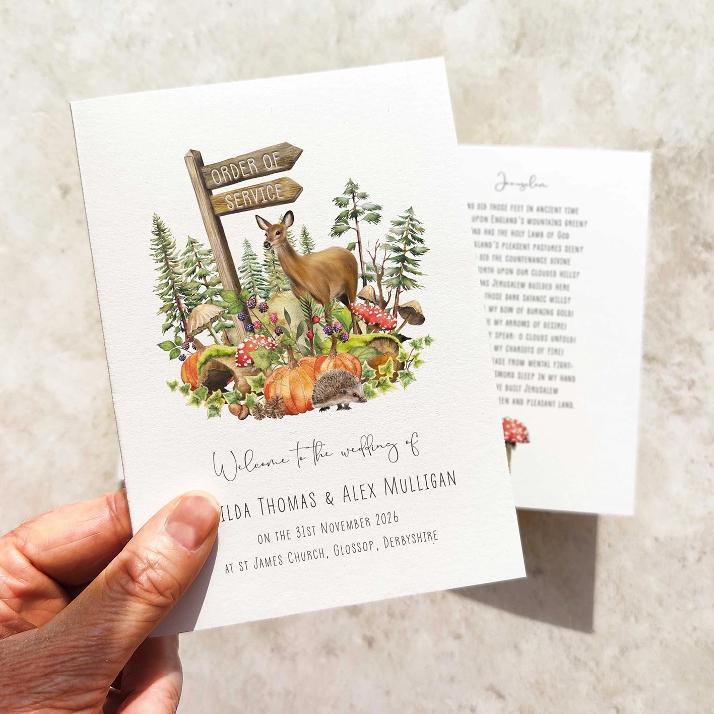 Autumn Woodland Animal Folded Order of Service Card