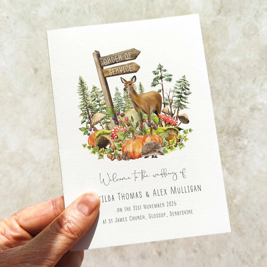 Autumn Woodland Animal Folded Order of Service Card