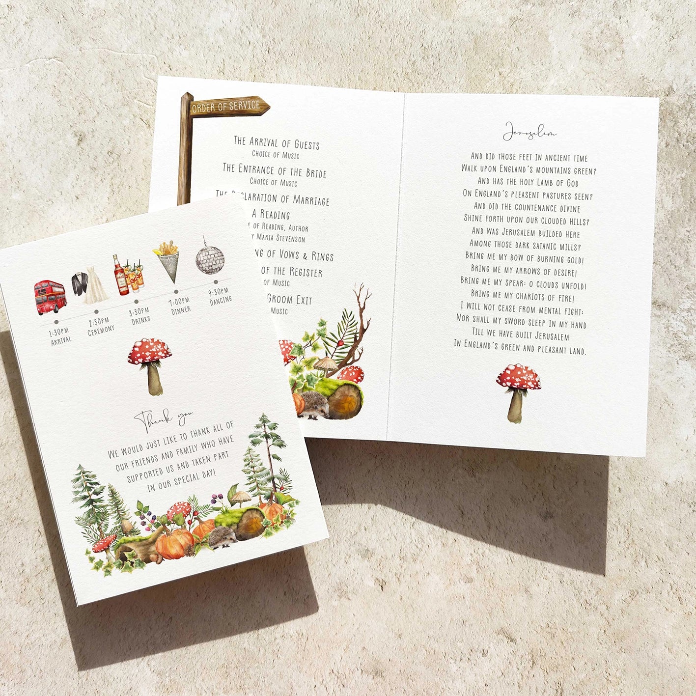 Autumn Woodland Animal Folded Order of Service Card
