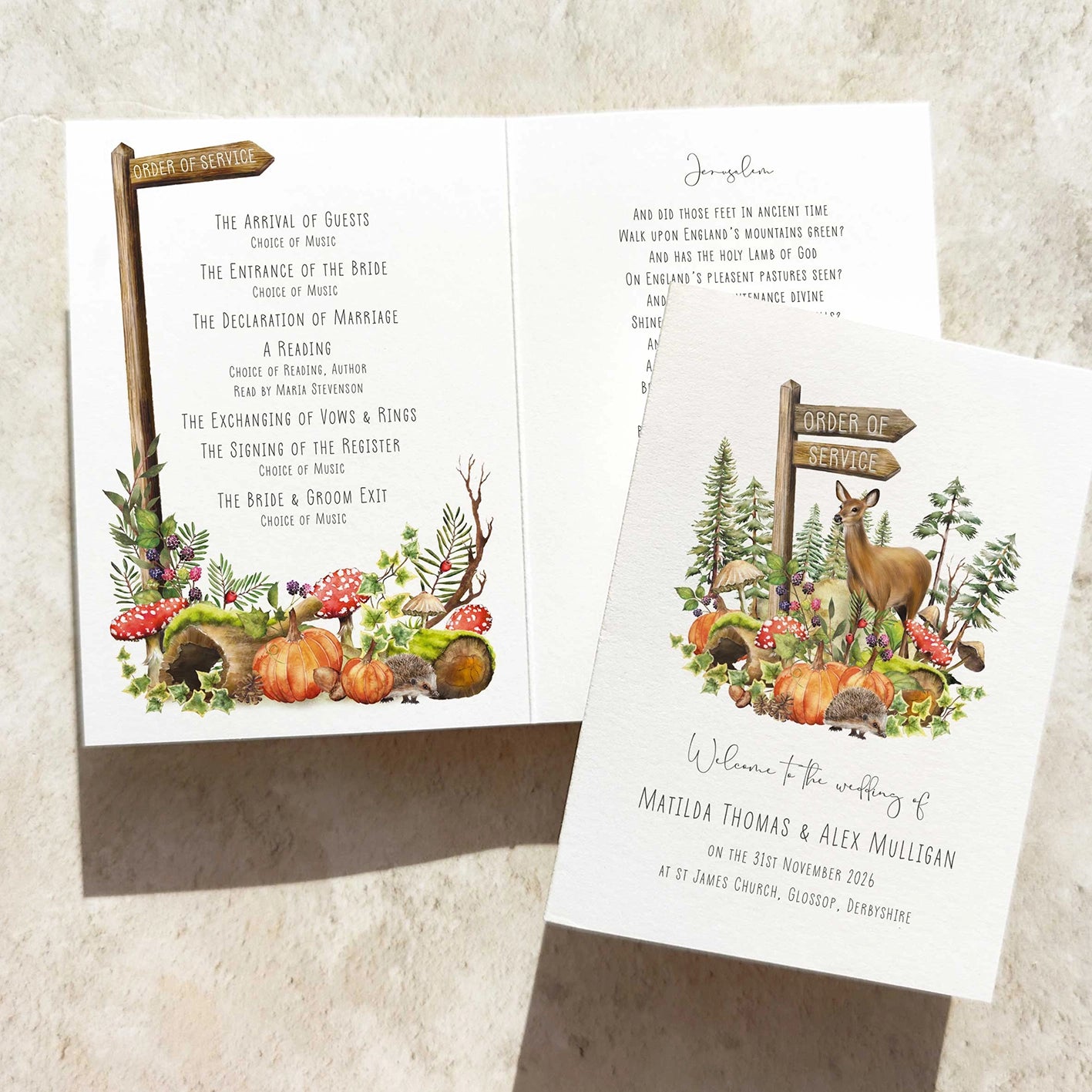 Autumn Woodland Animal Folded Order of Service Card
