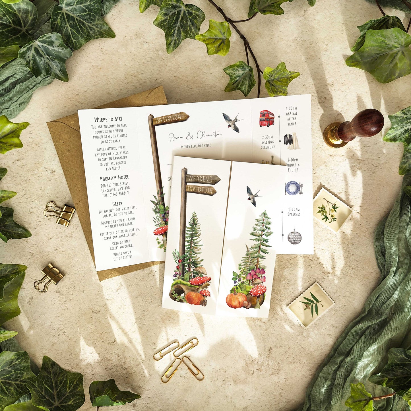 Autumn Woodland Animals Gatefolded A6 Invitation