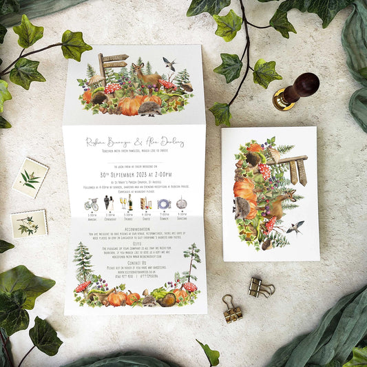 Autumn Woodland Animals Concertina Invitation