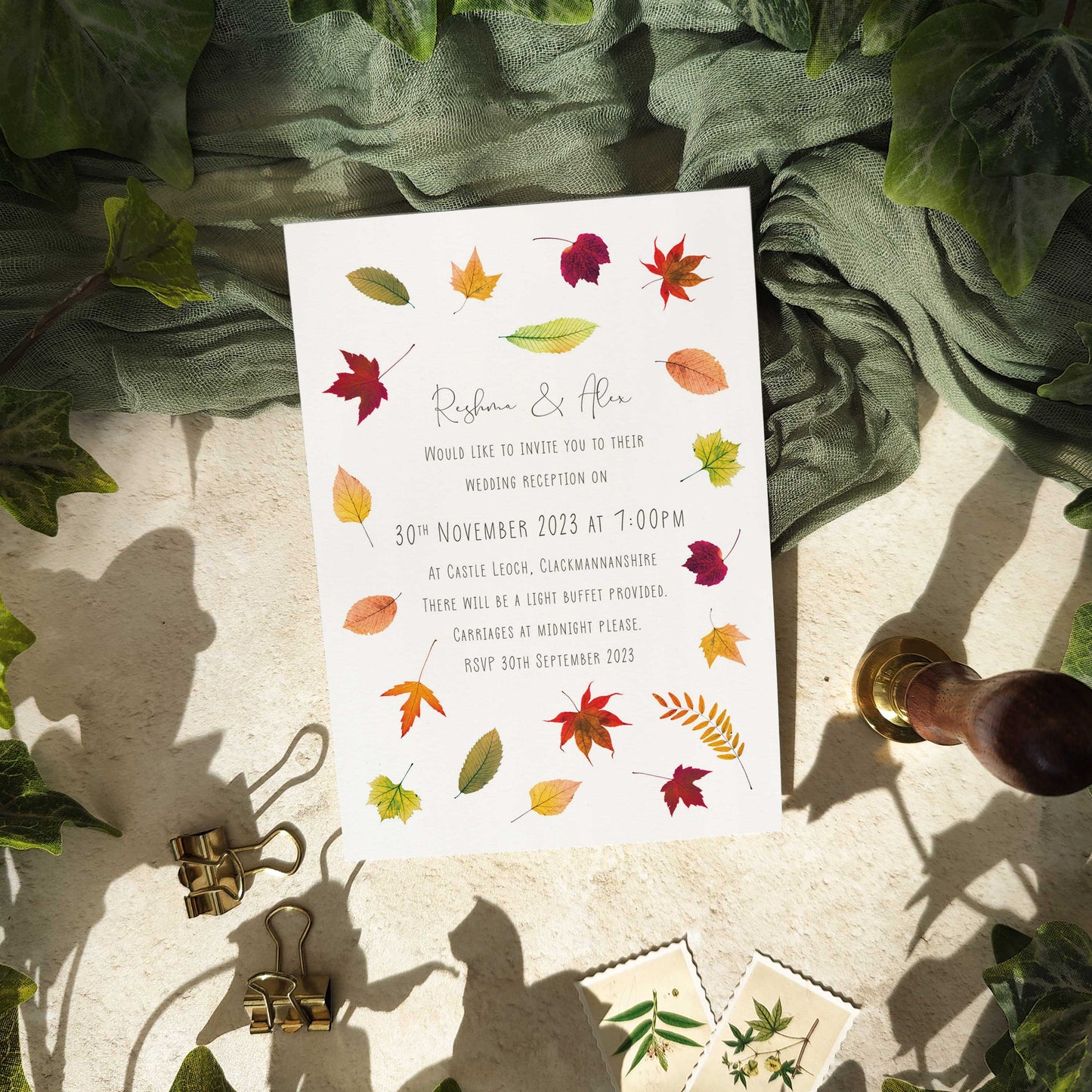 Autumn Leaves Scatter Evening Invitation