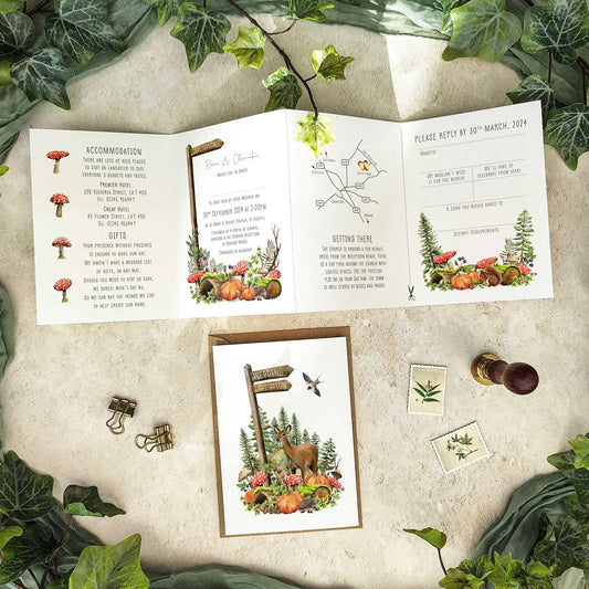 Autumn Woodland Animals Landscape Concertina Invitation