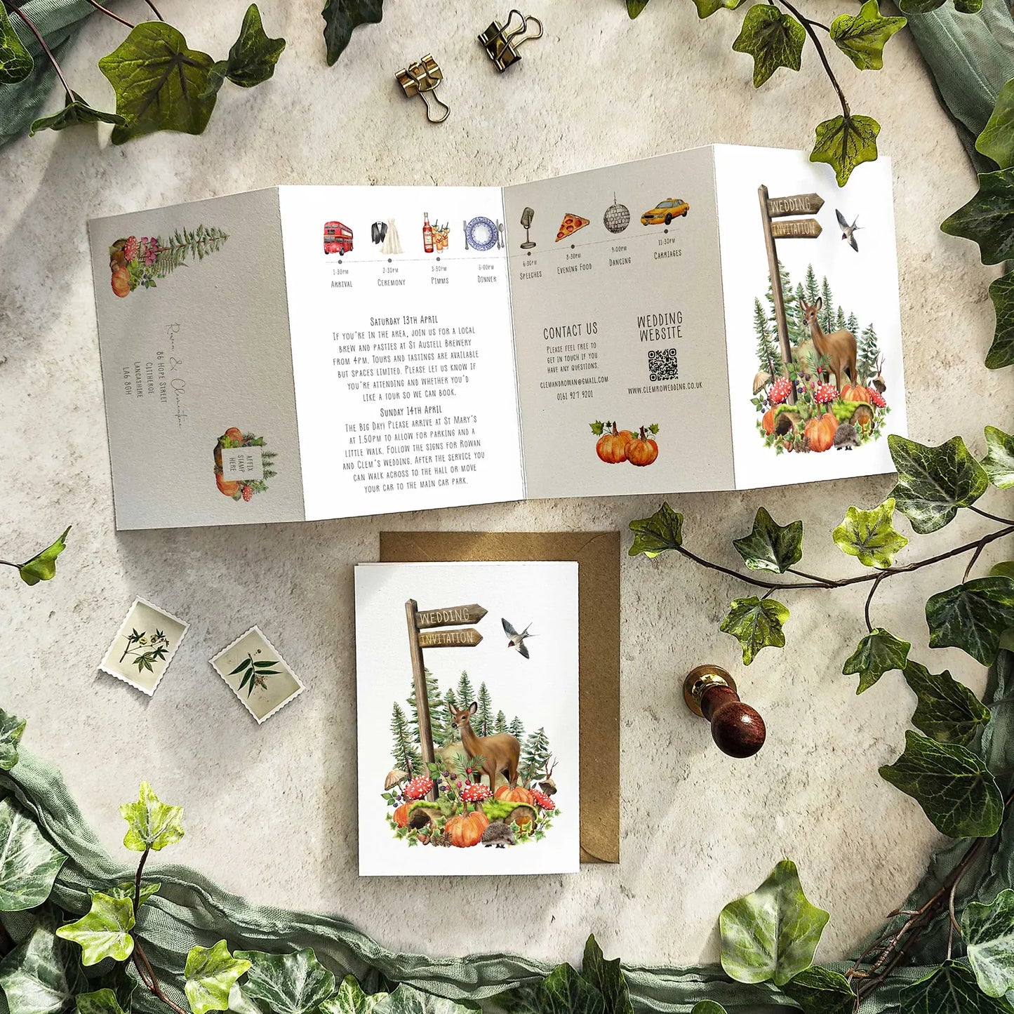 Autumn Woodland Animals Landscape Concertina Invitation