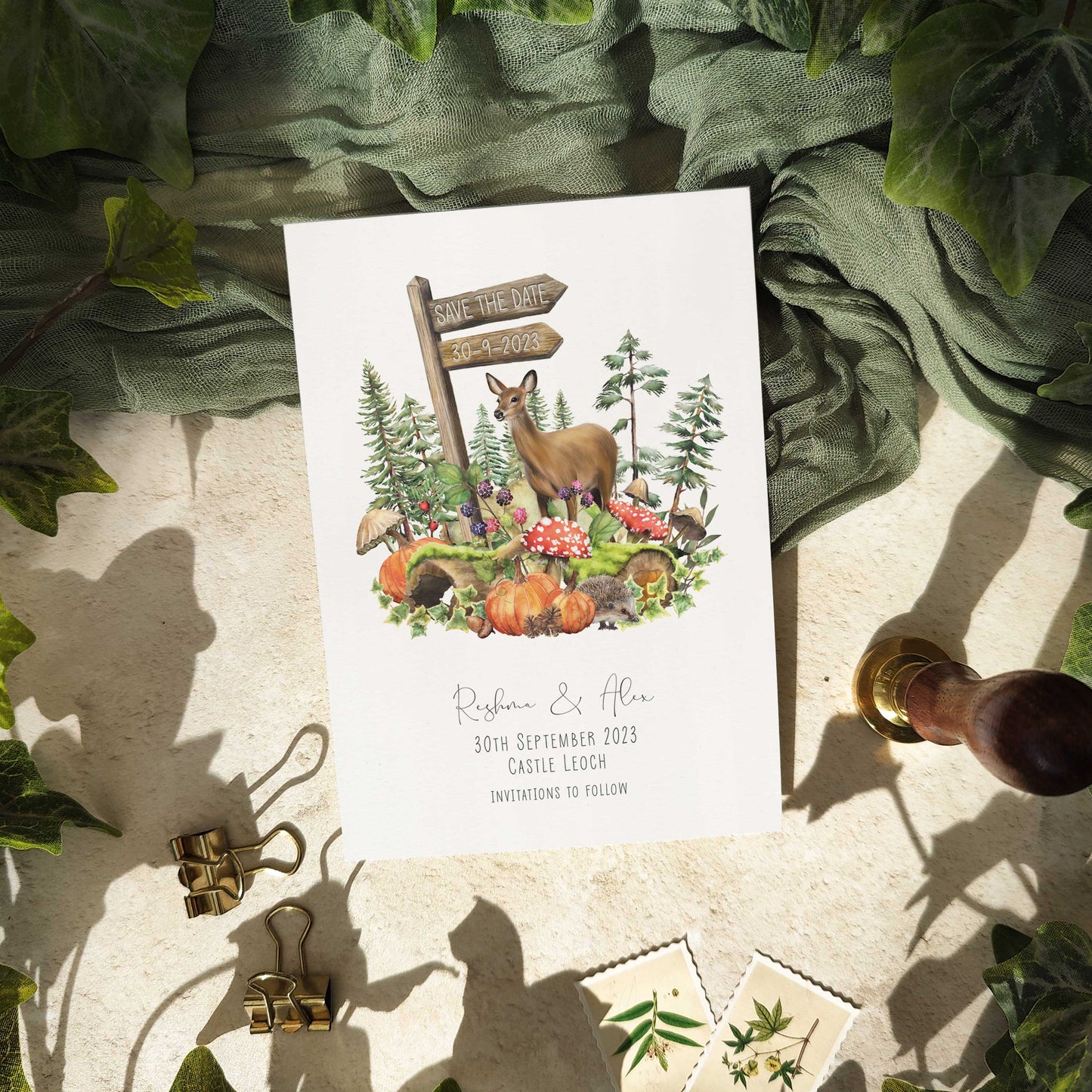 Autumn Woodland Animals Save The Date Card