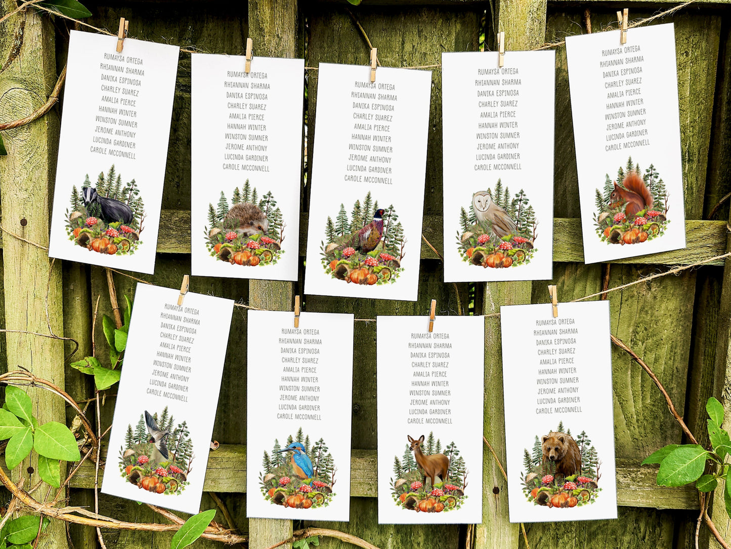 Autumn Woodland Animals Hanging Table Plan Cards