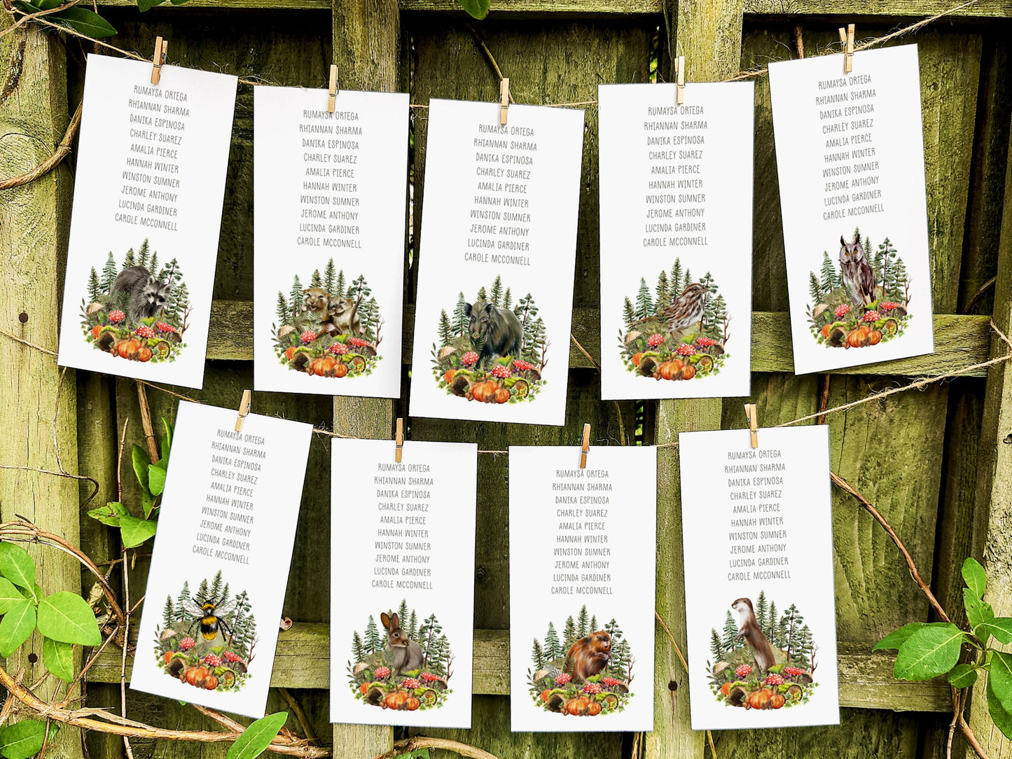 Autumn Woodland Animals Hanging Table Plan Cards