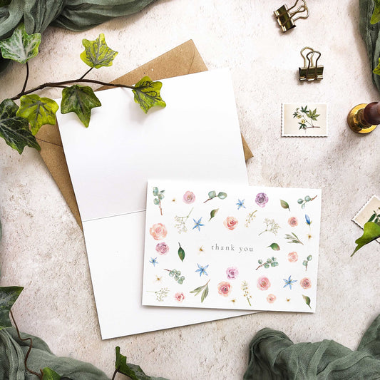 Blush Rose and Eucalyptus Thank You Cards