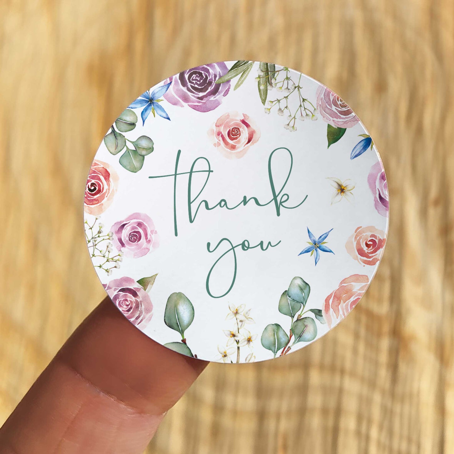 Blush Pink Roses and Eucalyptus Thank You Stickers (35 stickers)