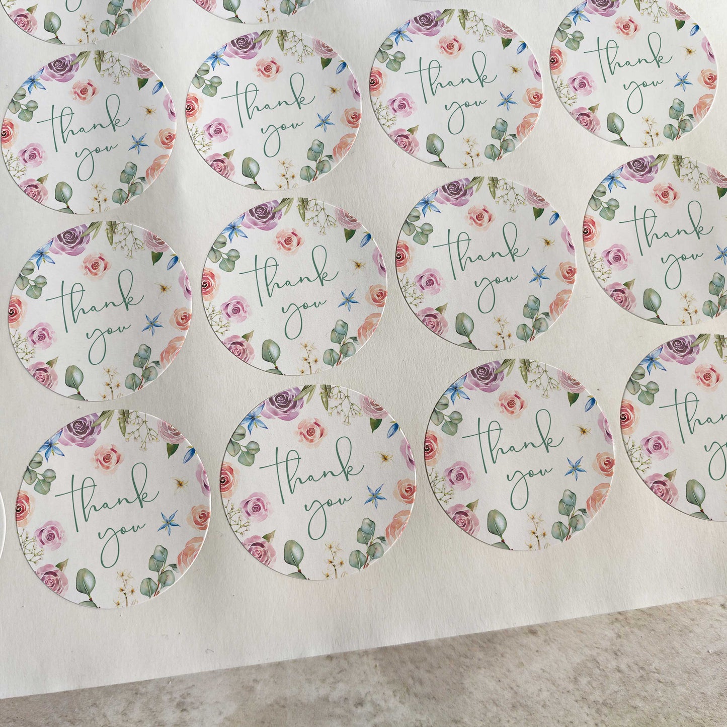 Blush Pink Roses and Eucalyptus Thank You Stickers (35 stickers)