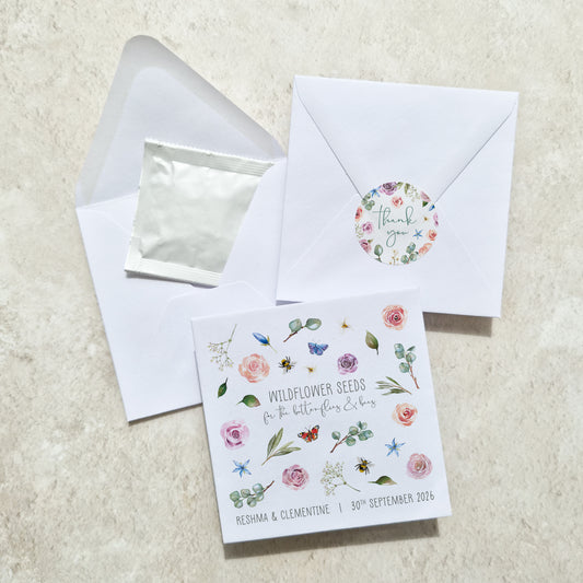 Blush Pink Roses and Eucalyptus Wildflowers Seed Packet Favours (Butterflies and bees) (Pack of 10)