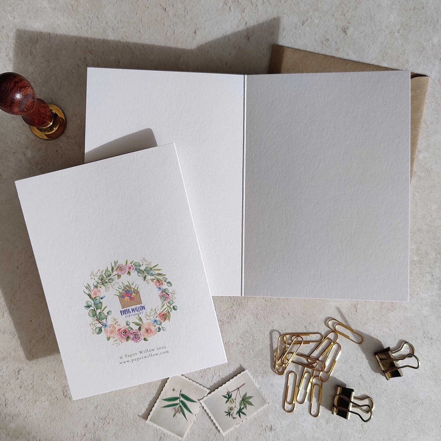 Blush Pink Roses and Eucalyptus Wreath Personalised Thank You Cards