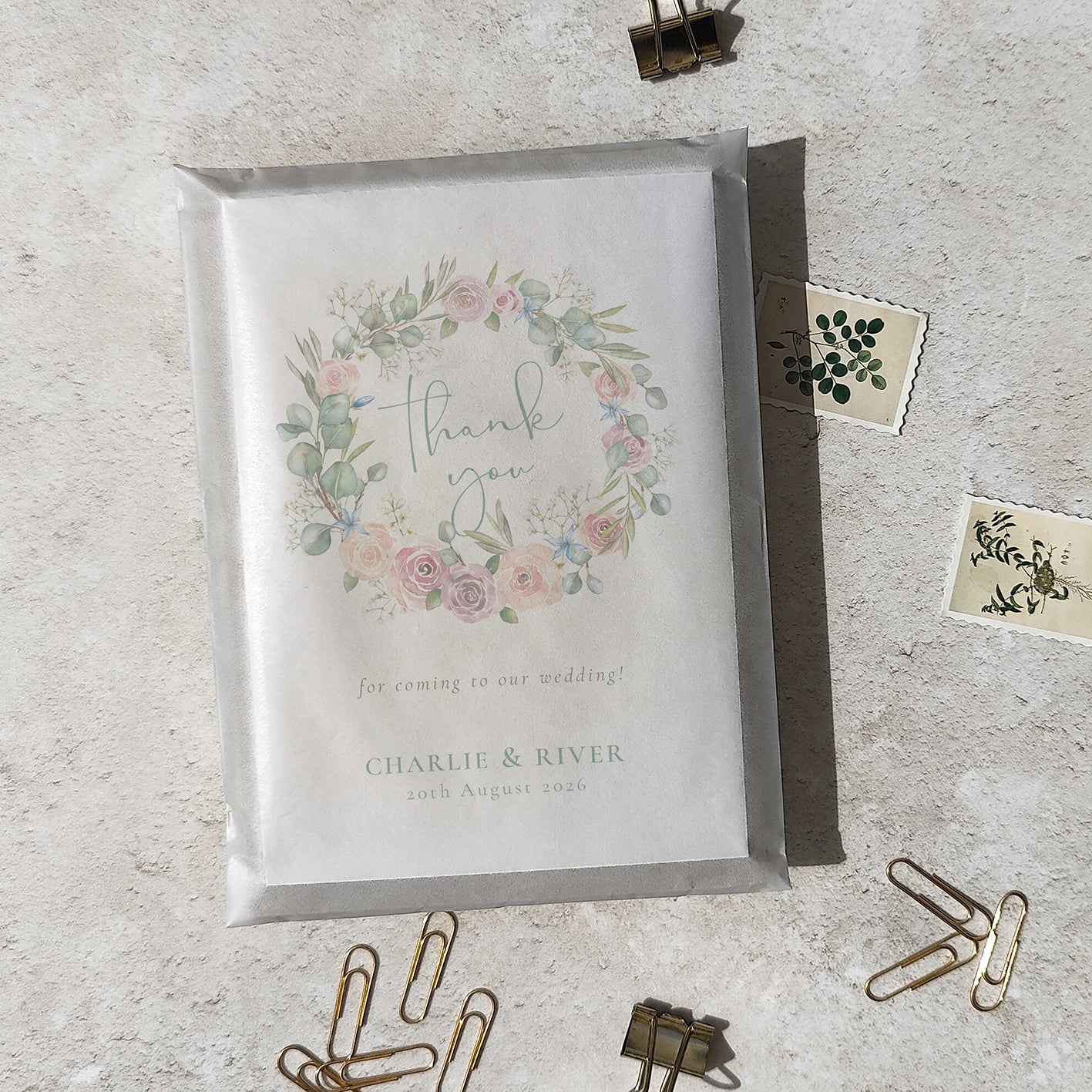 Blush Pink Roses Personalised Thank You Cards