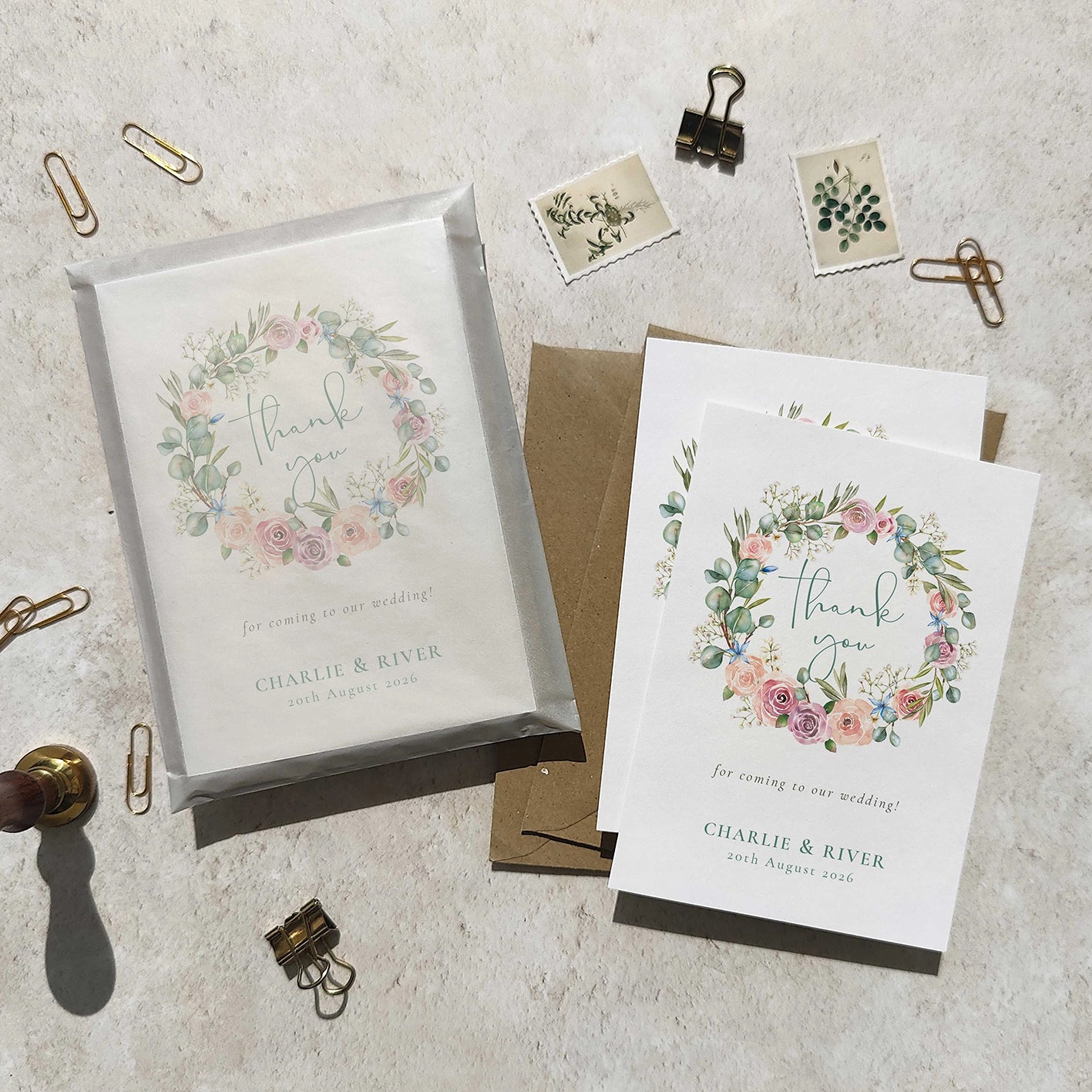 Blush Pink Roses Personalised Thank You Cards