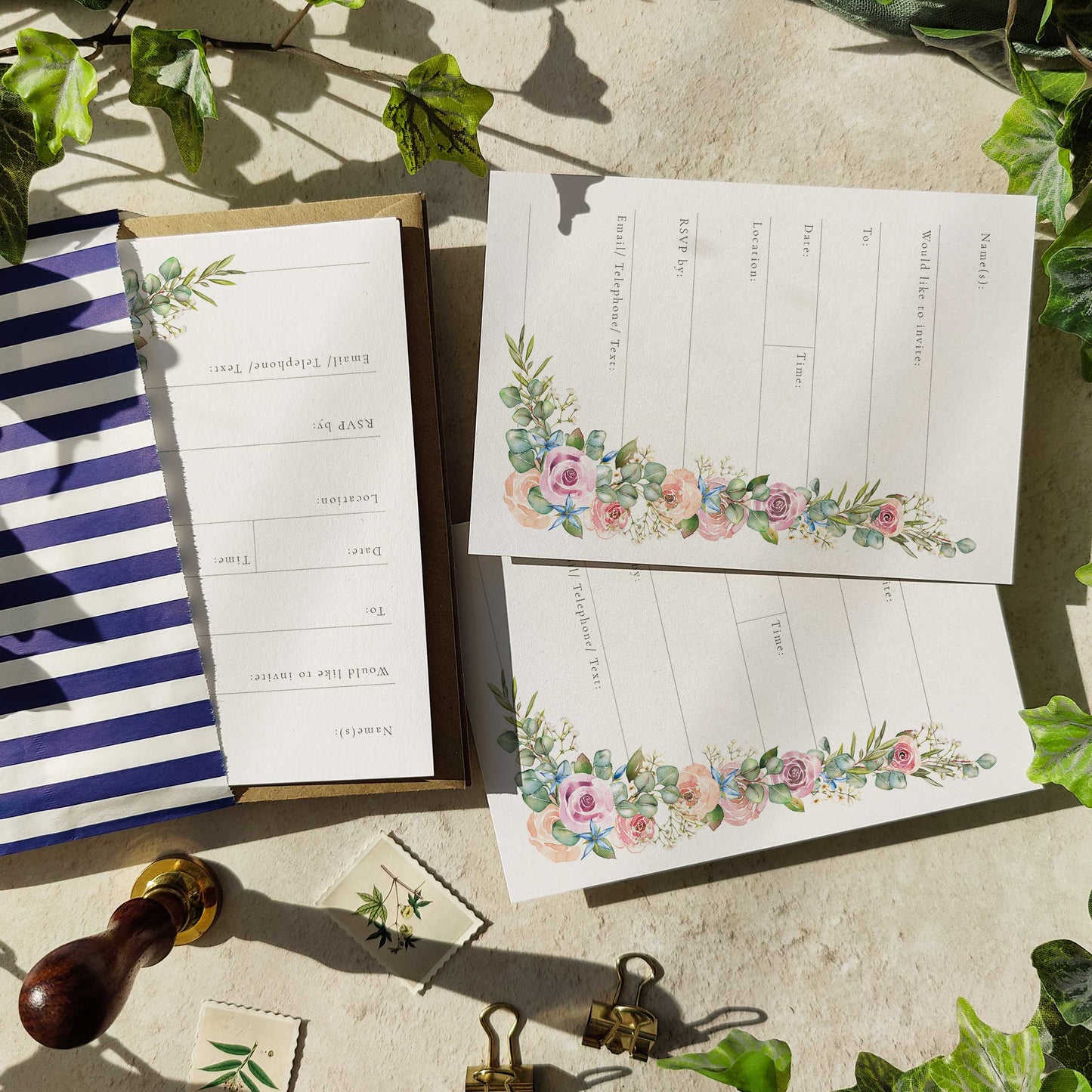 Blush Pink Roses and Eucalyptus Ready To Write Invitations