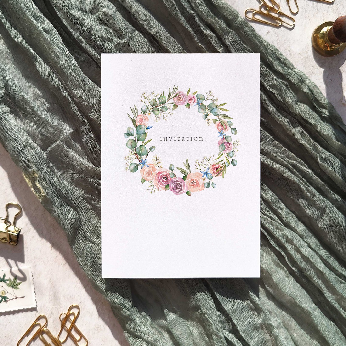 Blush Pink Roses and Eucalyptus Ready To Write Invitations