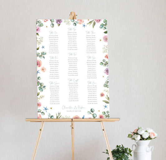 Blush Pink Roses and Eucalyptus Table Plan Board