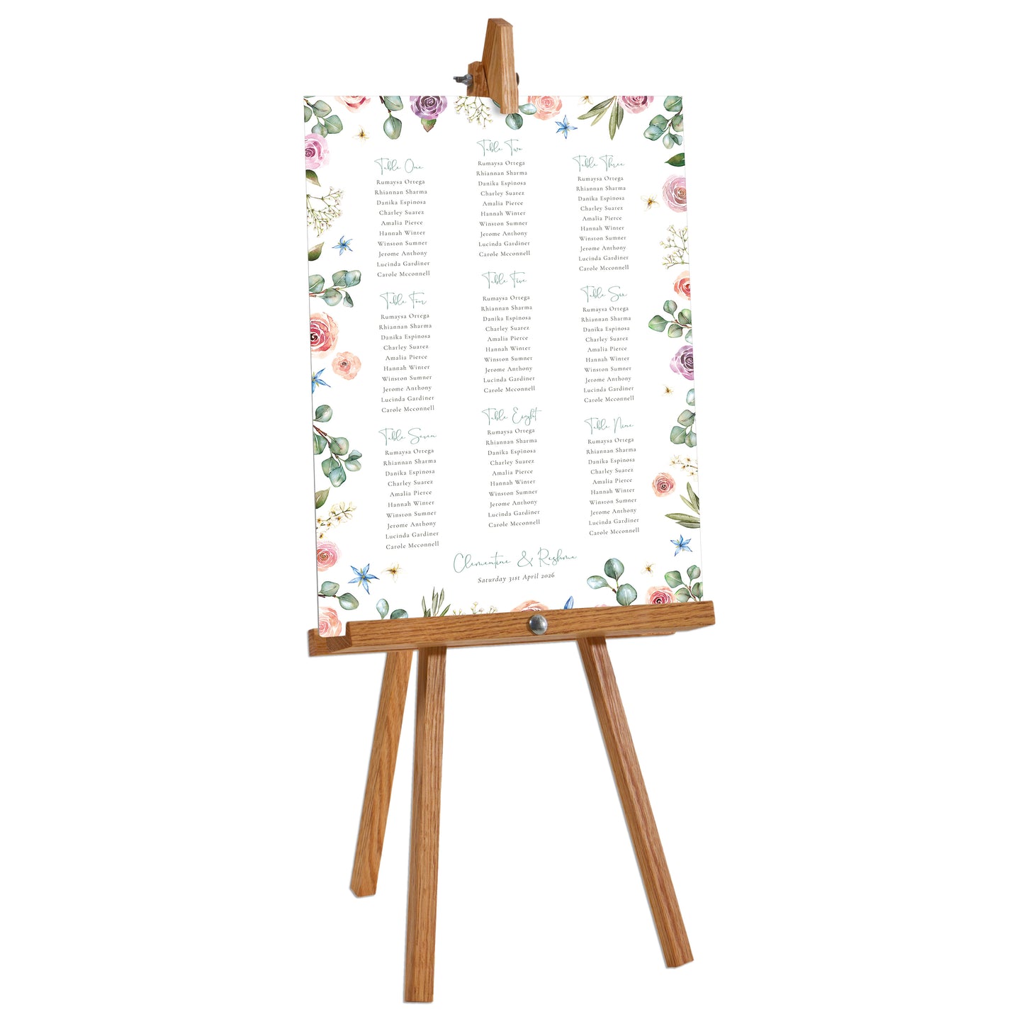 Blush Pink Roses and Eucalyptus Table Plan Board