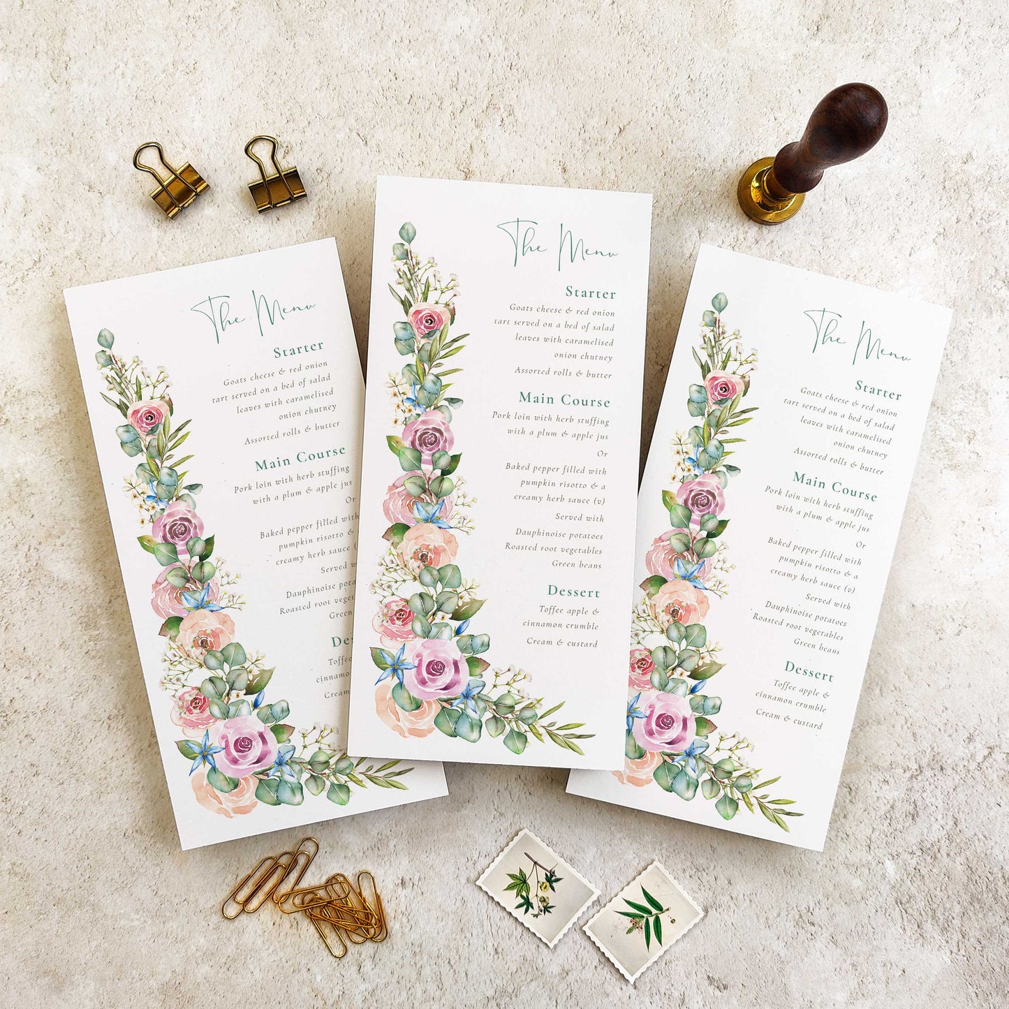 Blush Rose and Eucalyptus Menu Cards