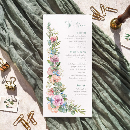 Blush Rose and Eucalyptus Menu Cards