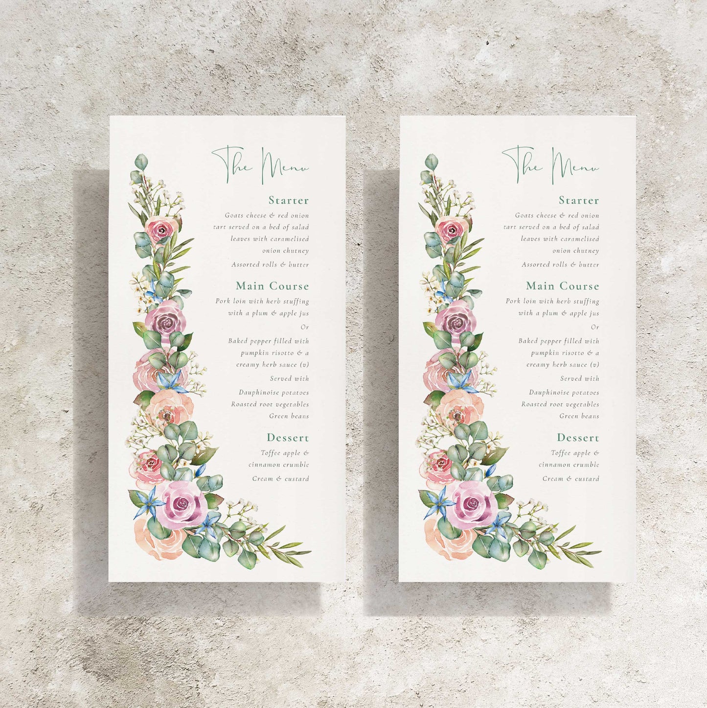 Blush Rose and Eucalyptus Menu Cards