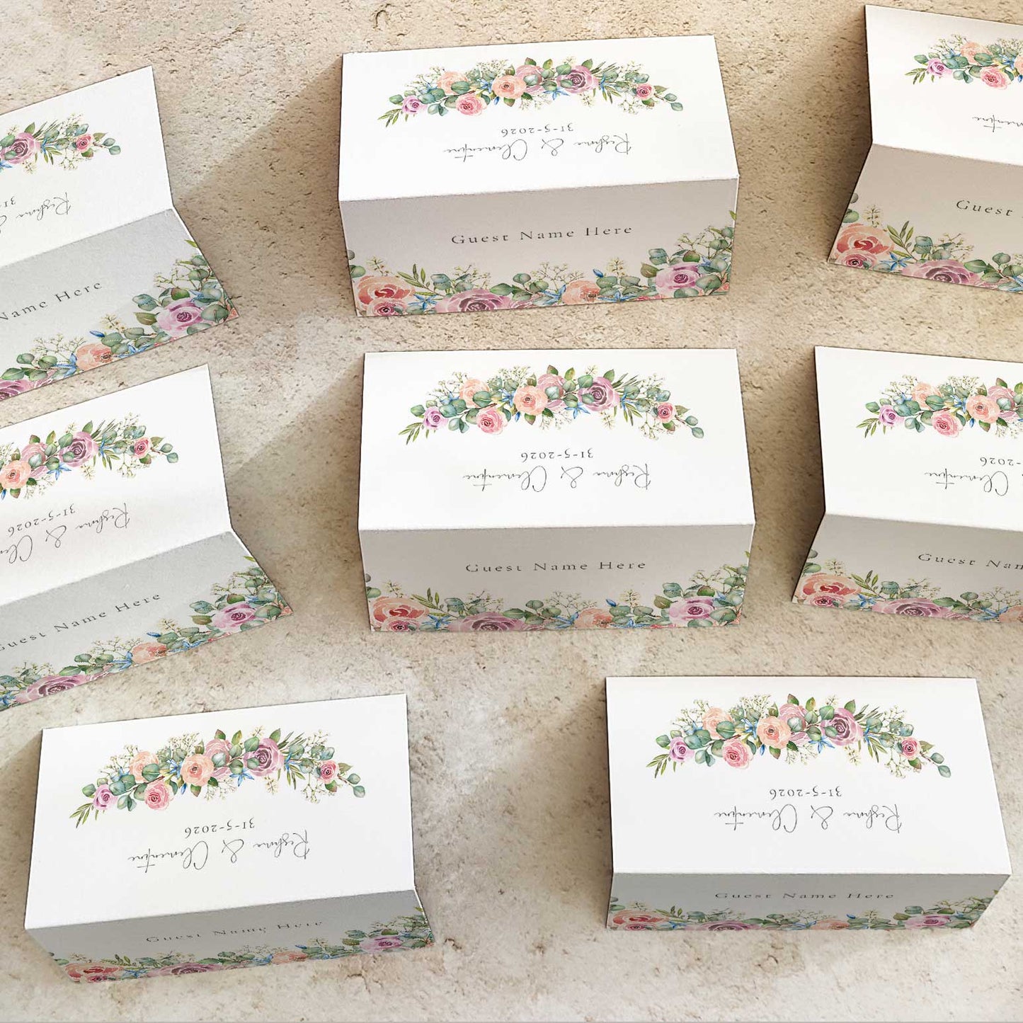 Blush Roses and Eucalyptus Folded Place Cards