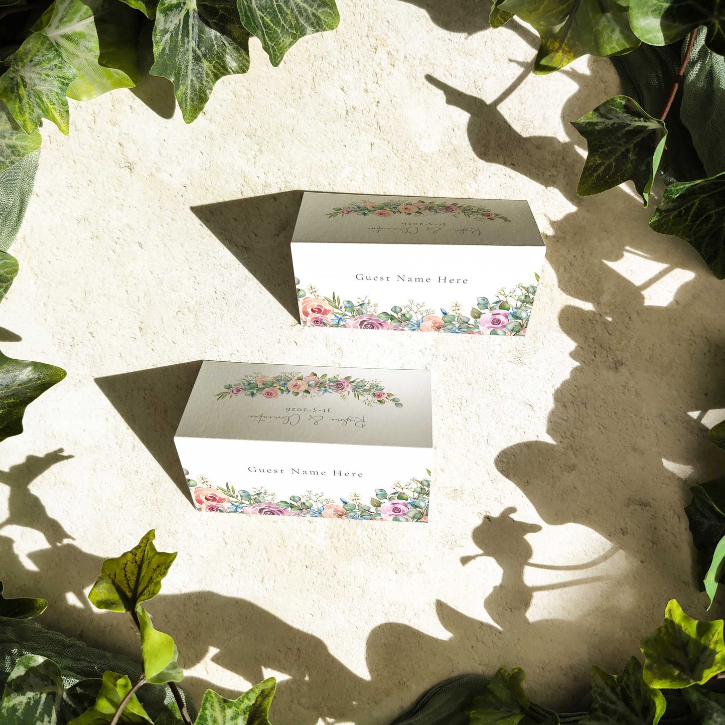 Blush Roses and Eucalyptus Folded Place Cards