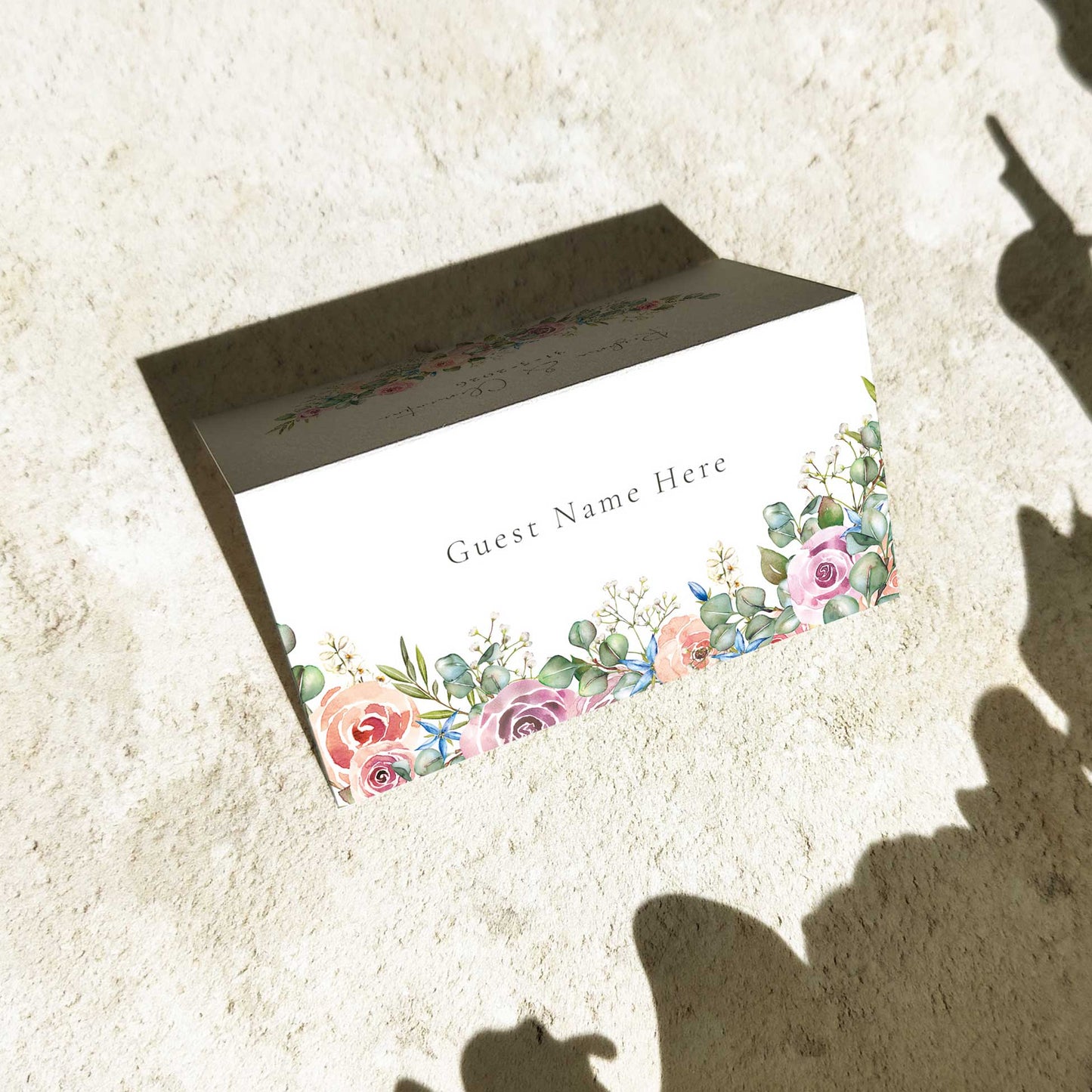 Blush Roses and Eucalyptus Folded Place Cards