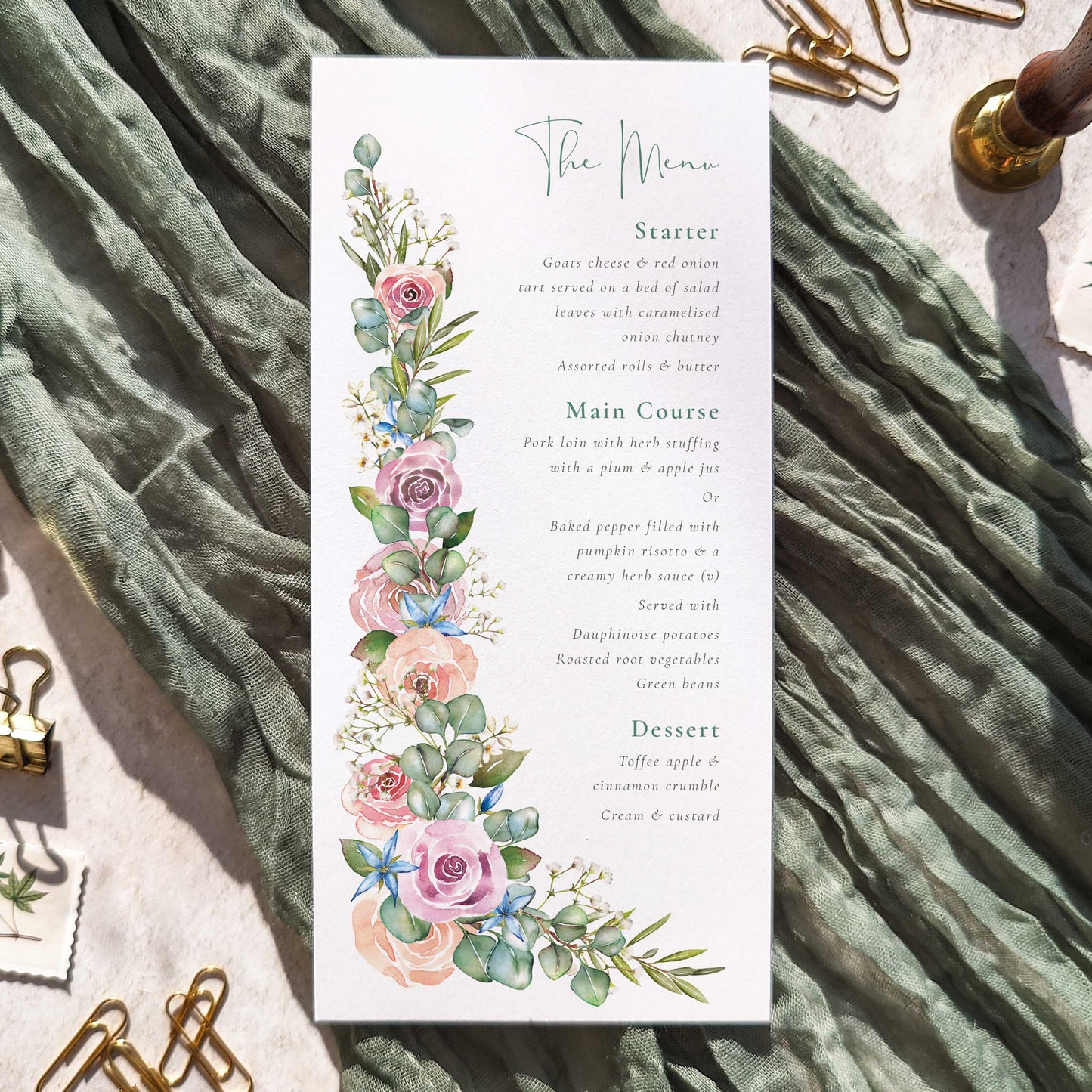 Blush Rose and Eucalyptus Menu Cards