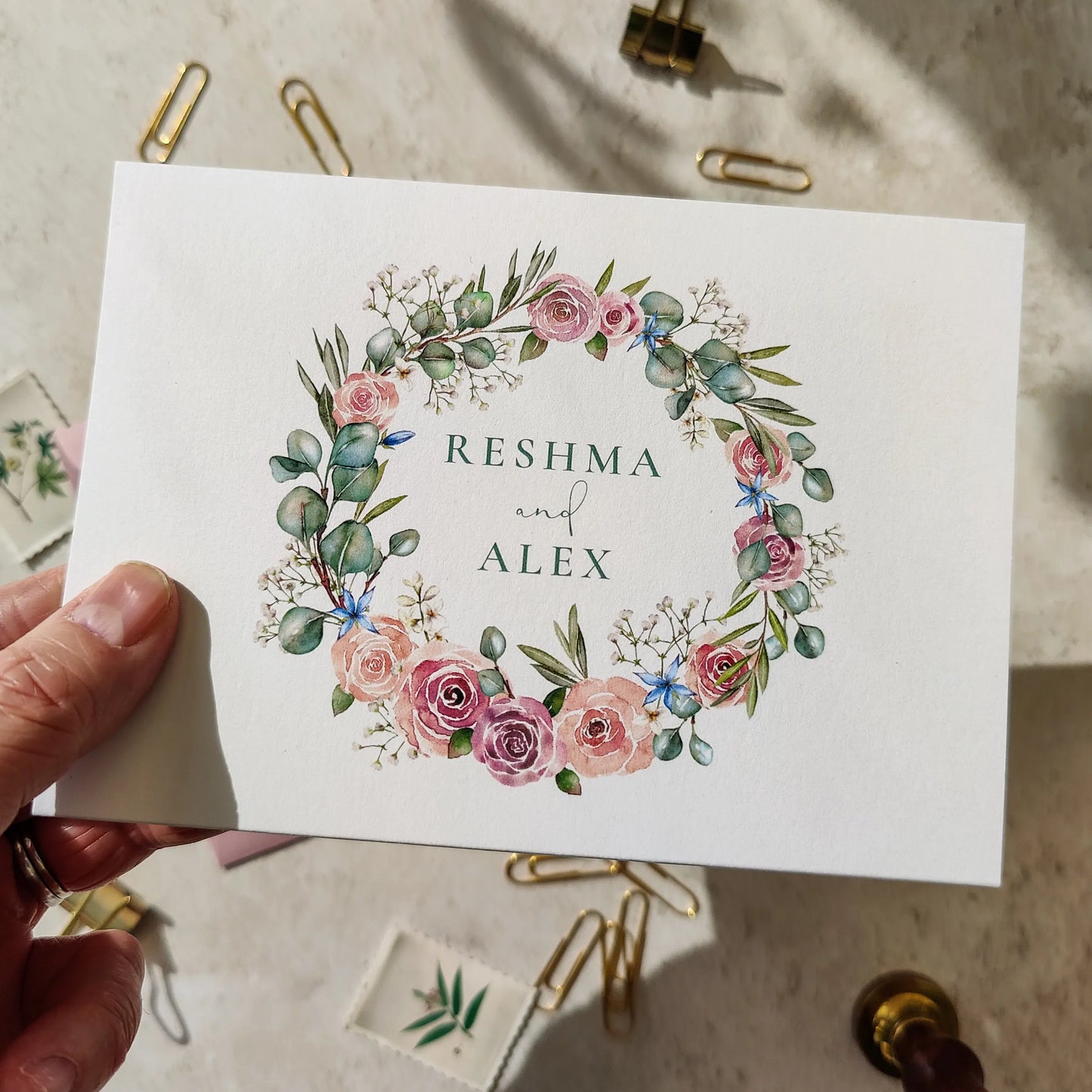 Blush Rose and Eucalyptus Concertina Invitation