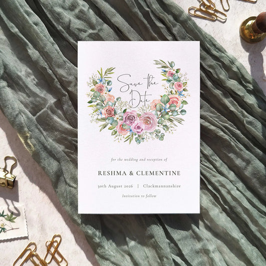 Blush Rose and Eucalyptus Save The Date Card