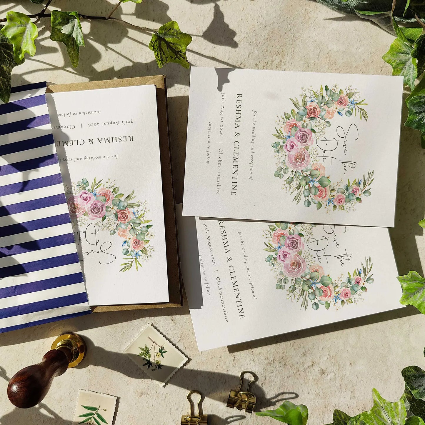 Blush Rose and Eucalyptus Save The Date Card