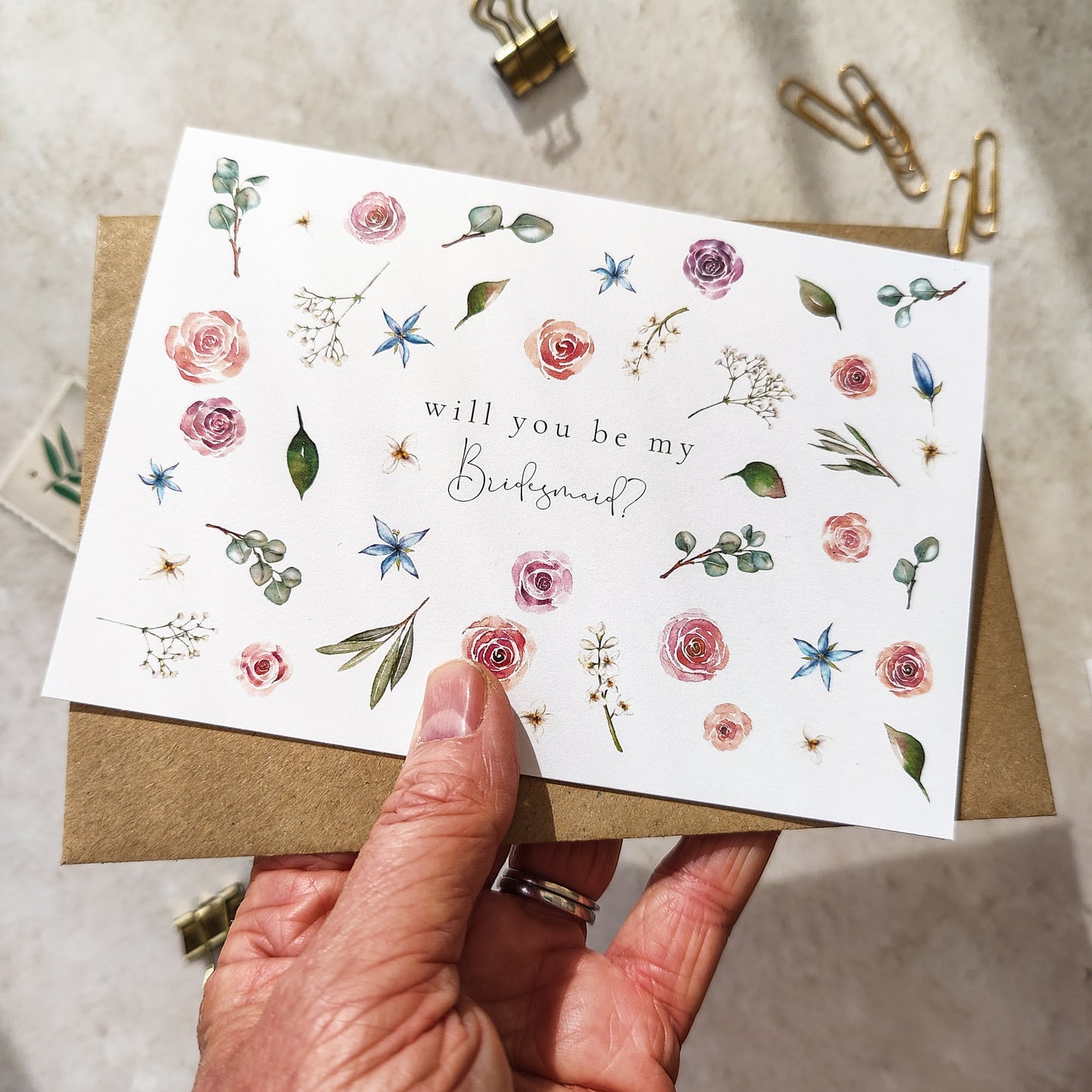 Blush Roses and Eucalyptus Bridesmaid Cards