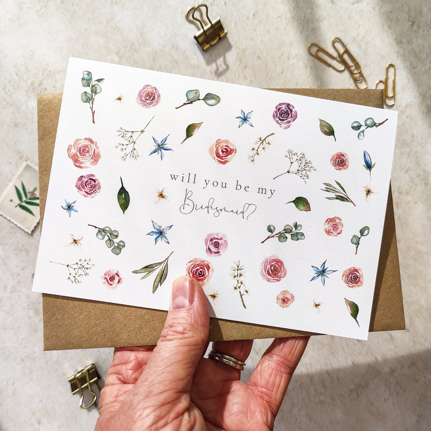 Blush Roses and Eucalyptus Bridesmaid Cards