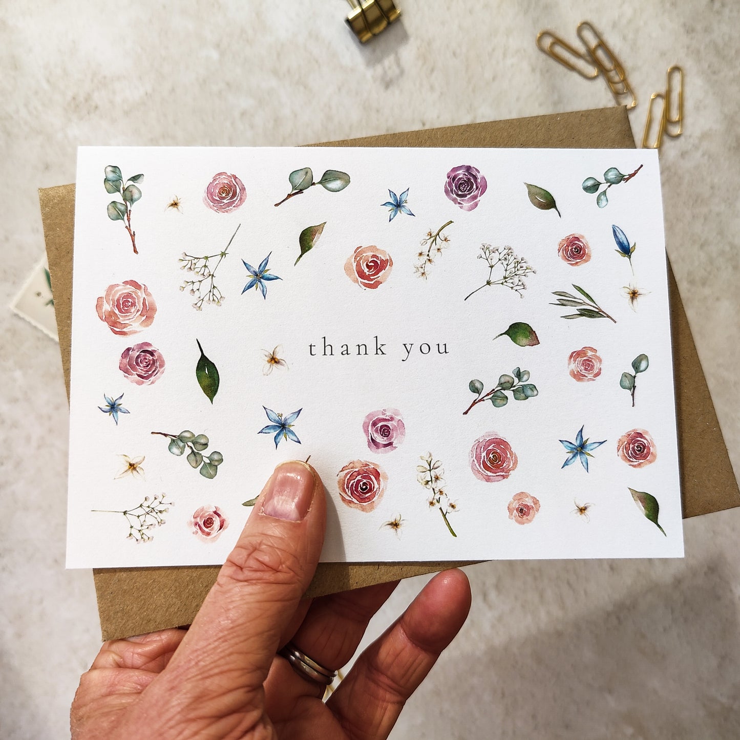 Blush Rose and Eucalyptus Thank You Cards
