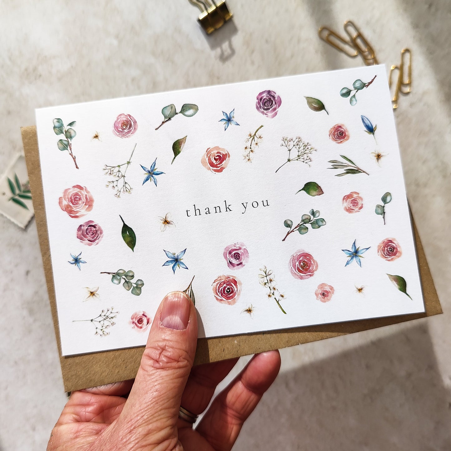 Blush Rose and Eucalyptus Thank You Cards