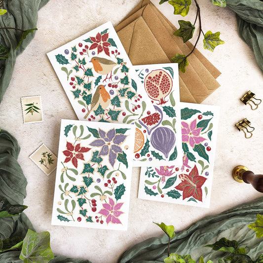 Winter Block Print Christmas Cards & Envelopes
