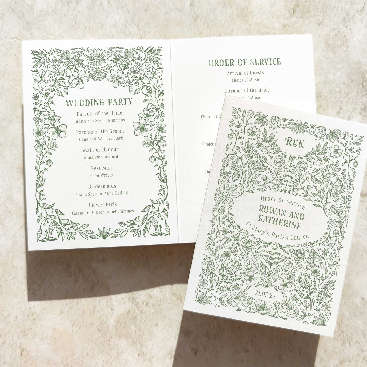 Botanical Floral Folded Order of Service Card