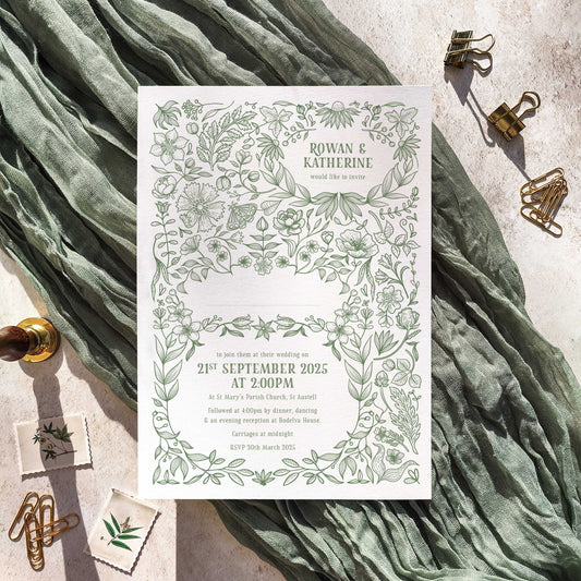 Botanical  Floral A5  Wedding Invitation