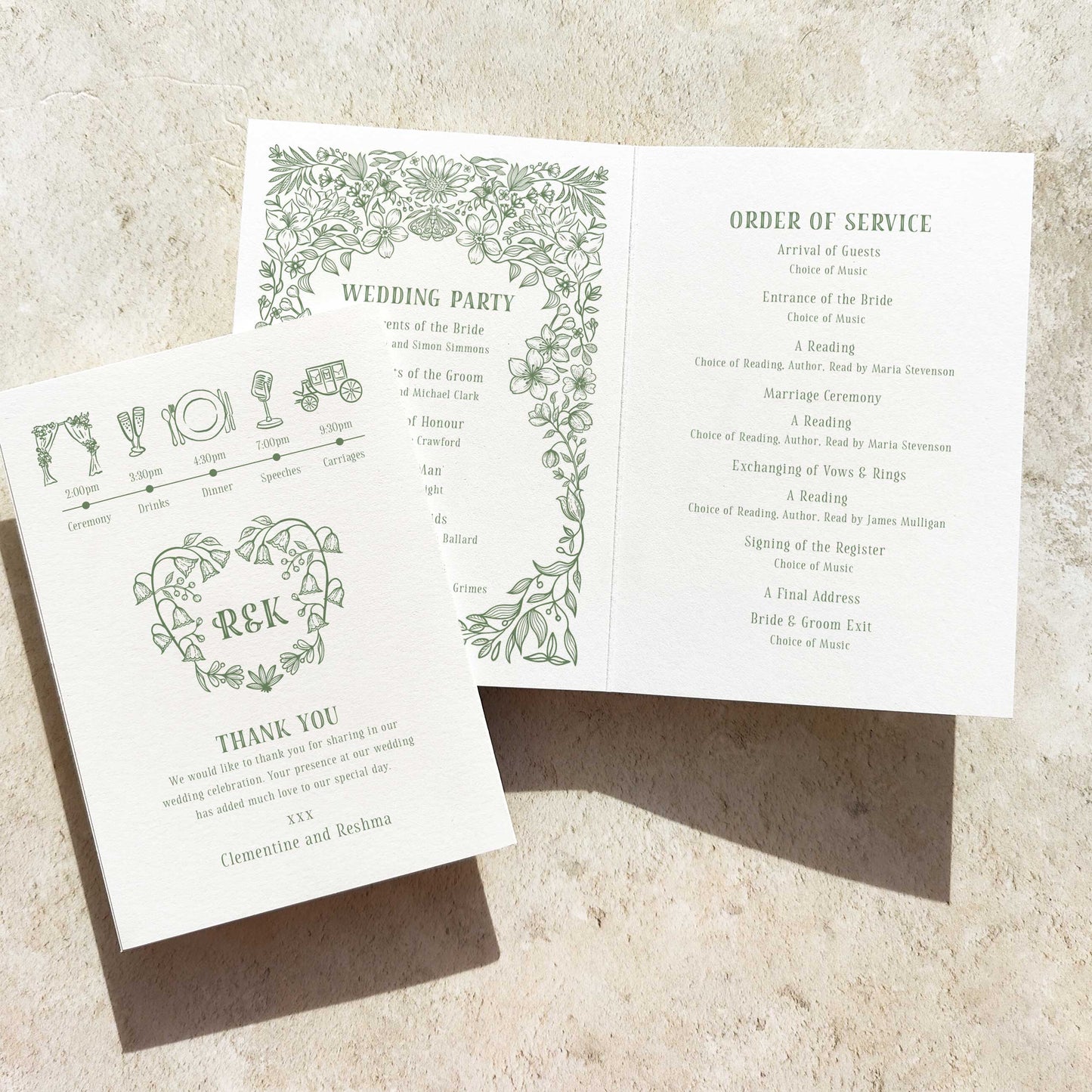 Botanical Floral Folded Order of Service Card