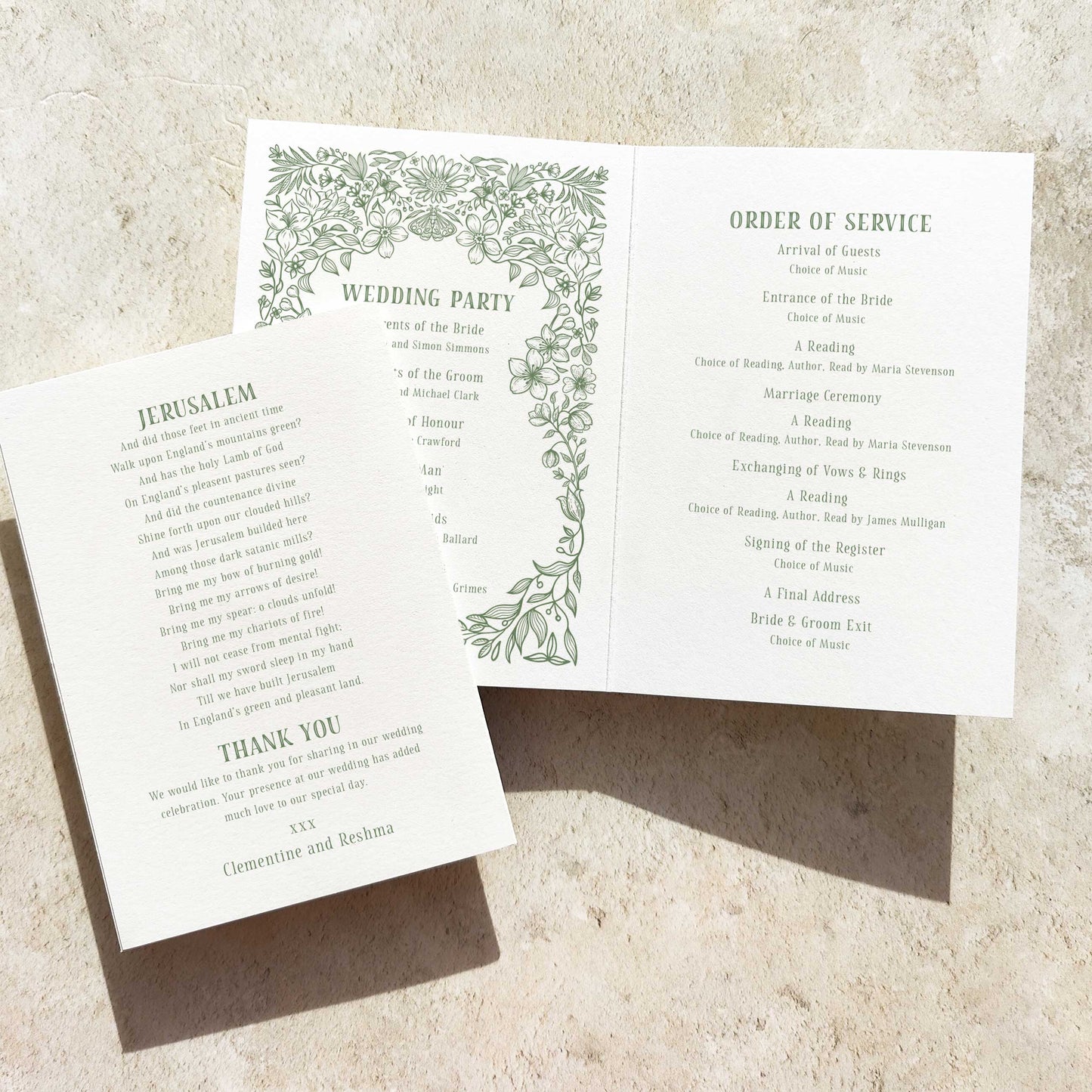 Botanical Floral Folded Order of Service Card