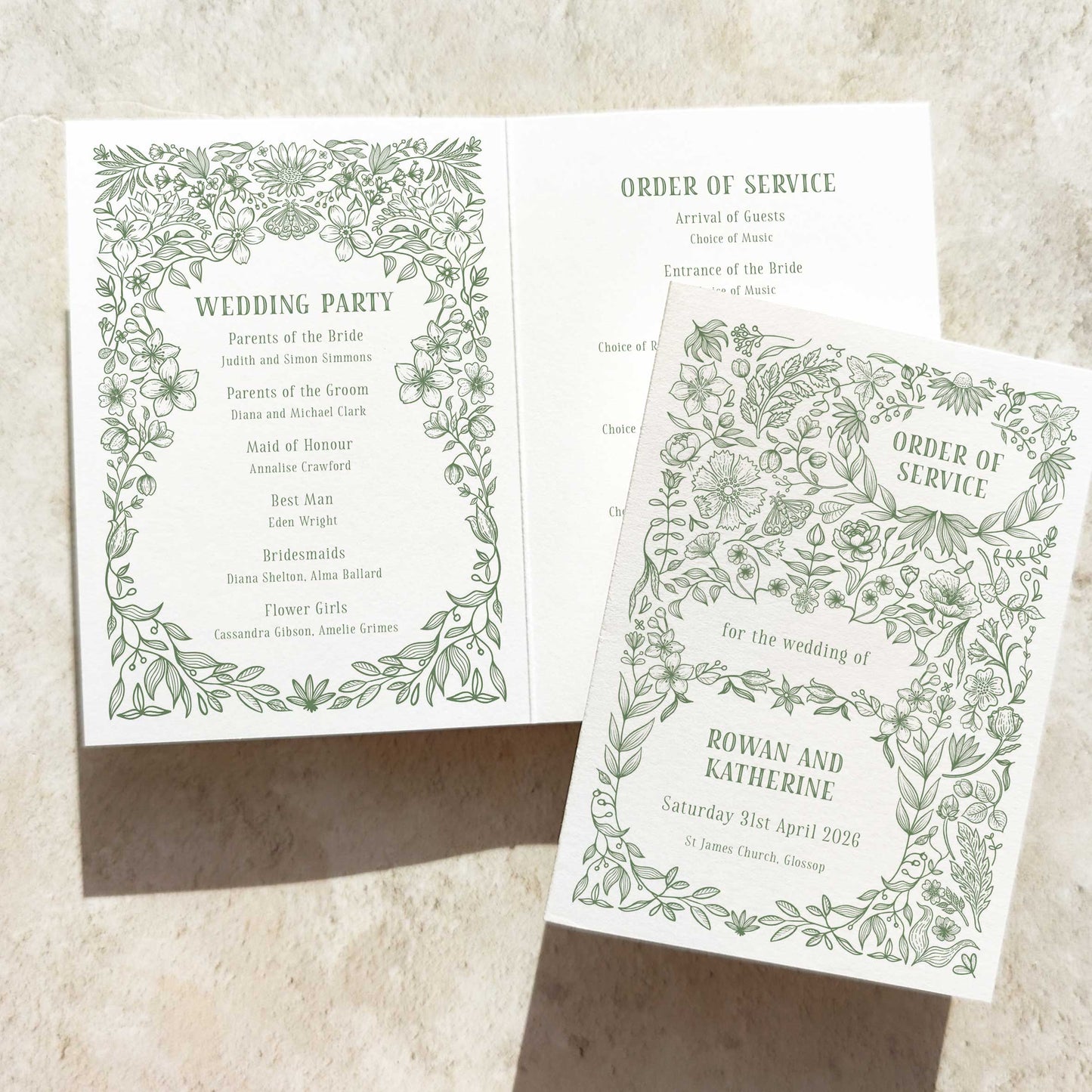 Botanical Floral Folded Order of Service Card