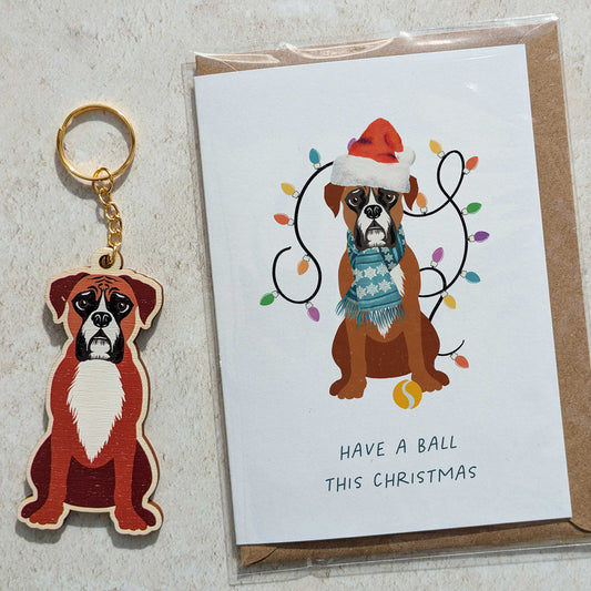 Boxer Dog Wooden Keyring