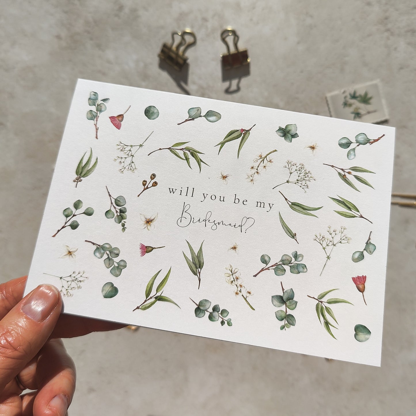 Eucalyptus and Gypsophila Bridesmaid Cards