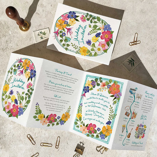Bright and Colourful Festive Floral Concertina Invitation